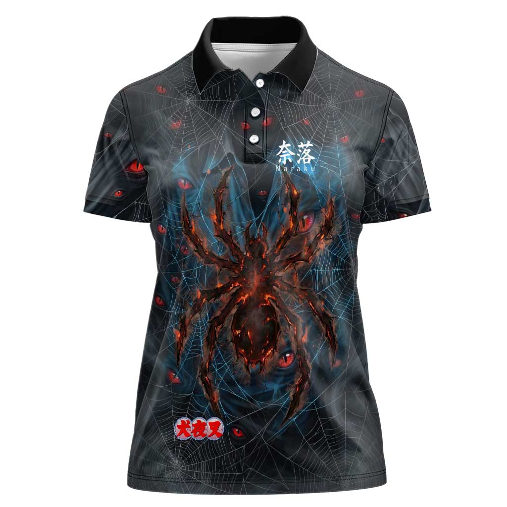 Naraku Inuyasha Series Women Polo Shirt Dark Web Anime Style with Fiery Spider and Red Eyes