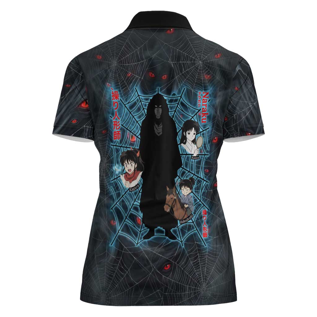 Naraku Inuyasha Series Women Polo Shirt Dark Web Anime Style with Fiery Spider and Red Eyes