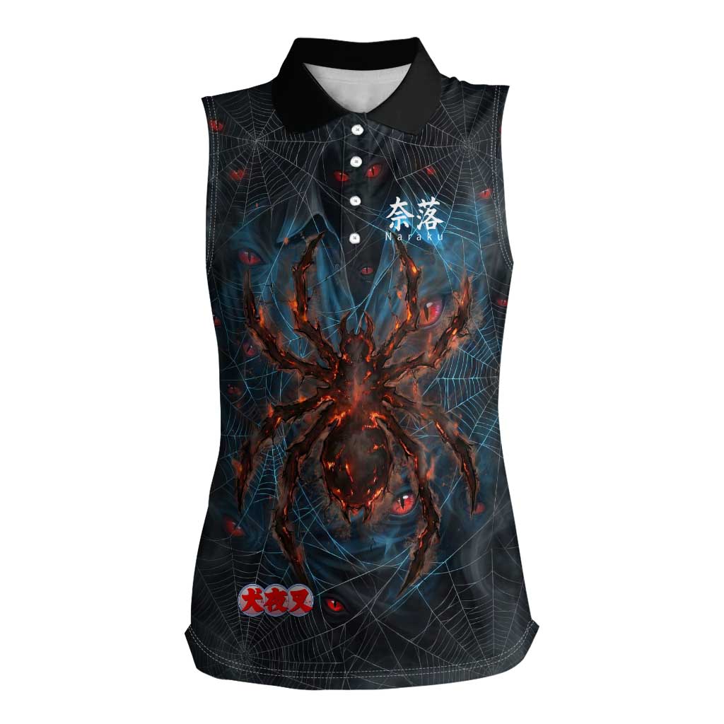 Naraku Inuyasha Series Women Sleeveless Polo Shirt Dark Web Anime Style with Fiery Spider and Red Eyes