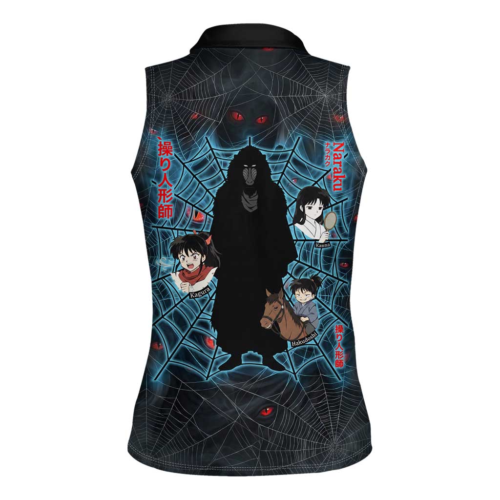 Naraku Inuyasha Series Women Sleeveless Polo Shirt Dark Web Anime Style with Fiery Spider and Red Eyes