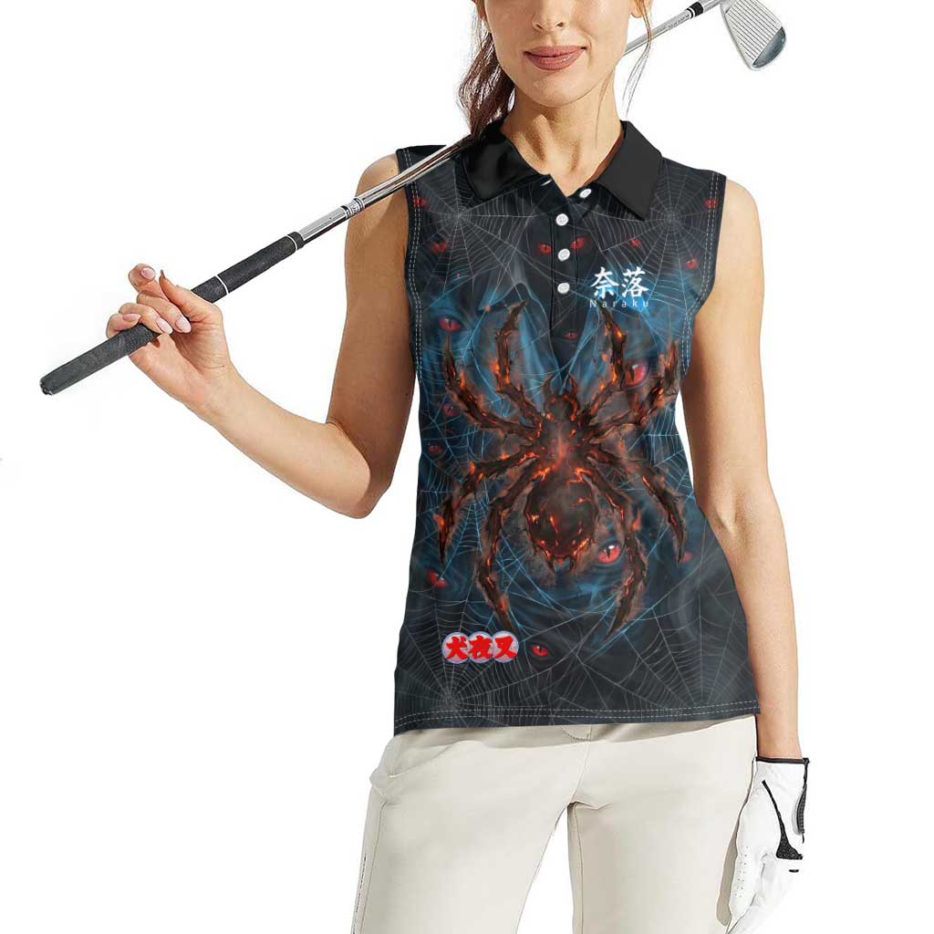 Naraku Inuyasha Series Women Sleeveless Polo Shirt Dark Web Anime Style with Fiery Spider and Red Eyes