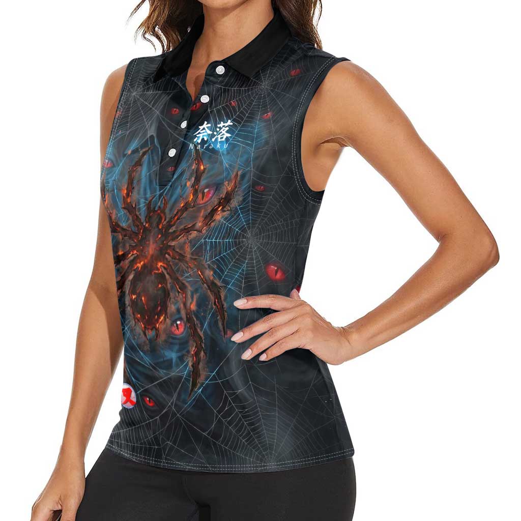 Naraku Inuyasha Series Women Sleeveless Polo Shirt Dark Web Anime Style with Fiery Spider and Red Eyes
