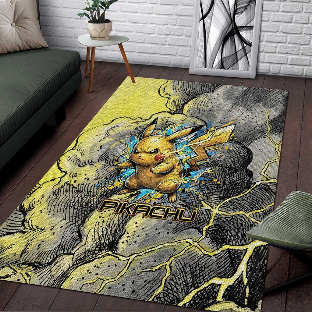 Pikachu Stormbreaker Edition Area Rug Pikachu Amid Thunder Clouds