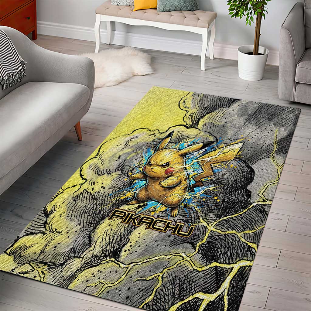 Pikachu Stormbreaker Edition Area Rug Pikachu Amid Thunder Clouds