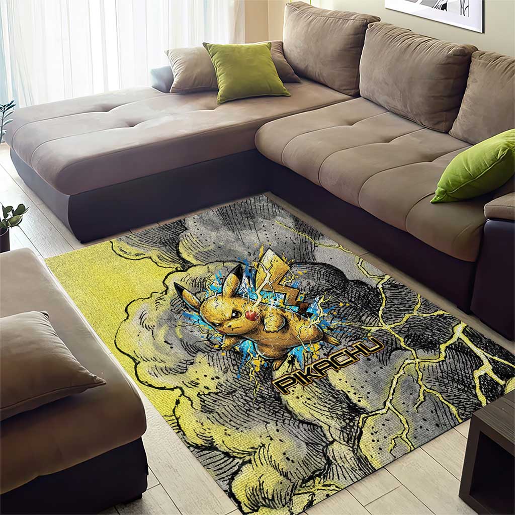 Pikachu Stormbreaker Edition Area Rug Pikachu Amid Thunder Clouds
