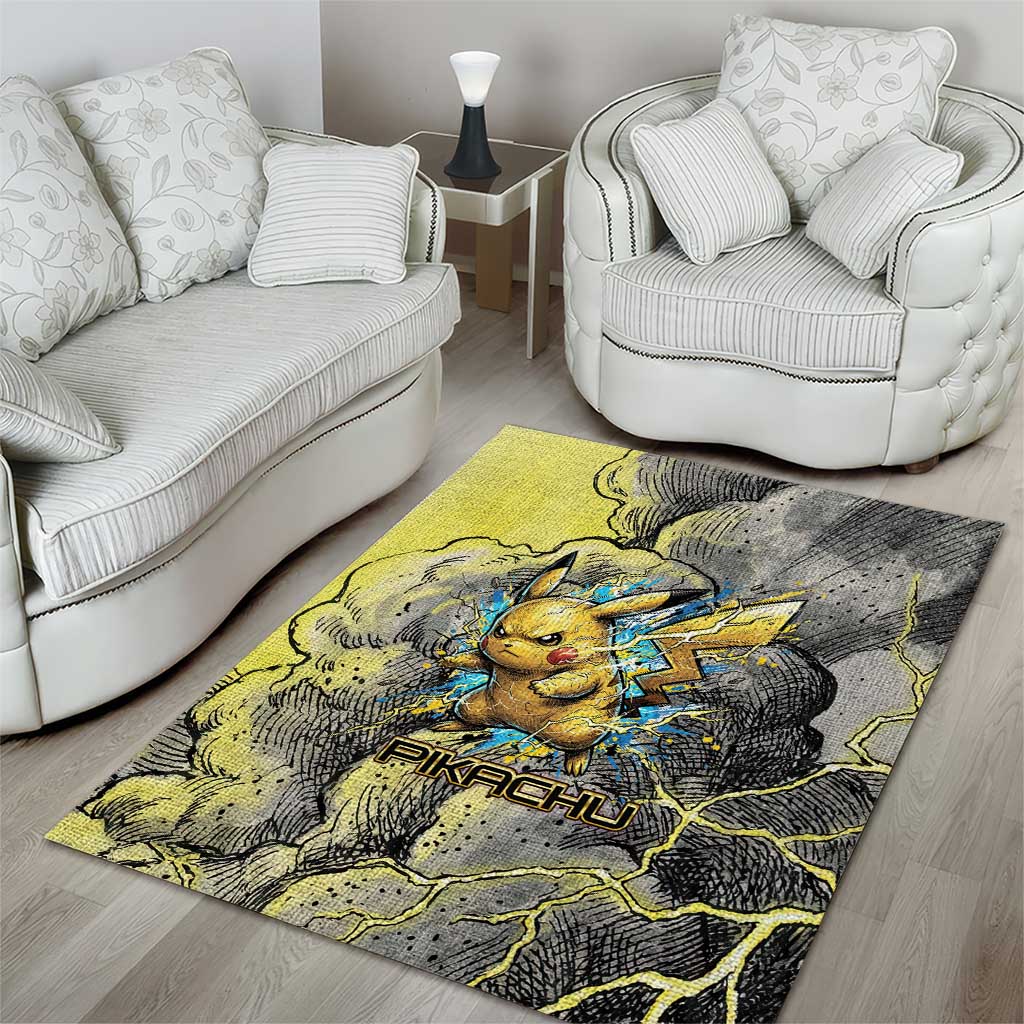 Pikachu Stormbreaker Edition Area Rug Pikachu Amid Thunder Clouds