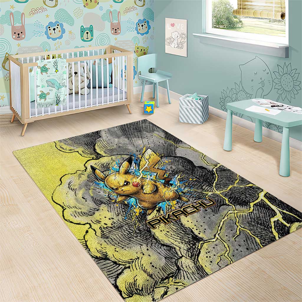 Pikachu Stormbreaker Edition Area Rug Pikachu Amid Thunder Clouds