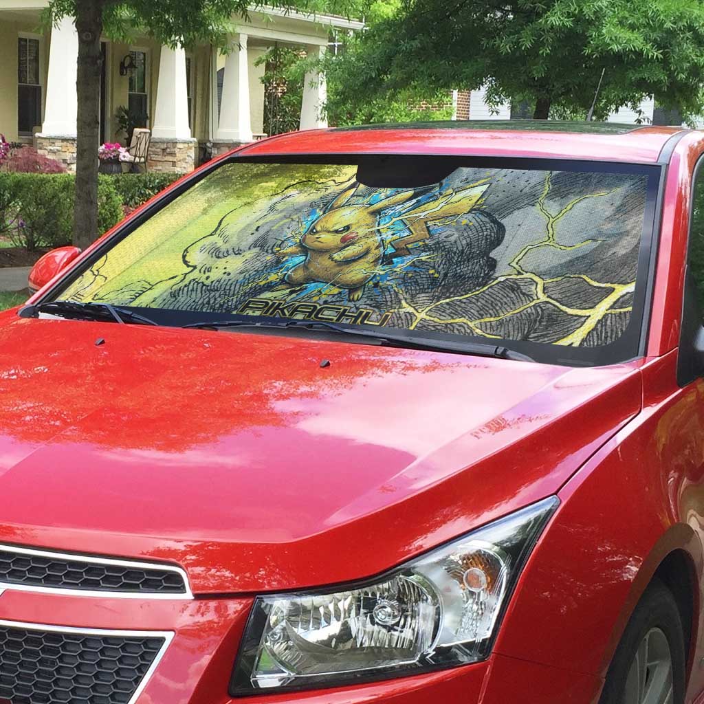 Pikachu Stormbreaker Edition Auto Sun Shade Pikachu Amid Thunder Clouds