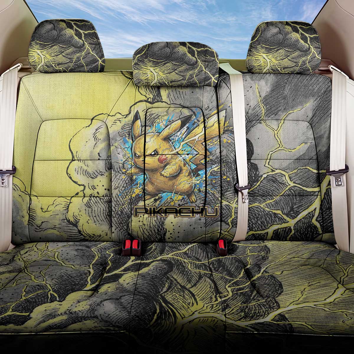 Pikachu Stormbreaker Edition Back Car Seat Cover Pikachu Amid Thunder Clouds