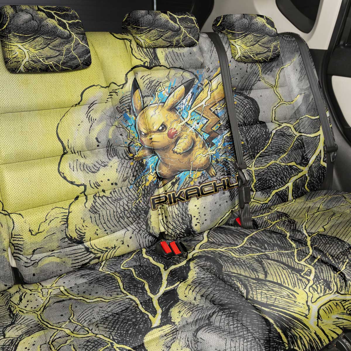 Pikachu Stormbreaker Edition Back Car Seat Cover Pikachu Amid Thunder Clouds