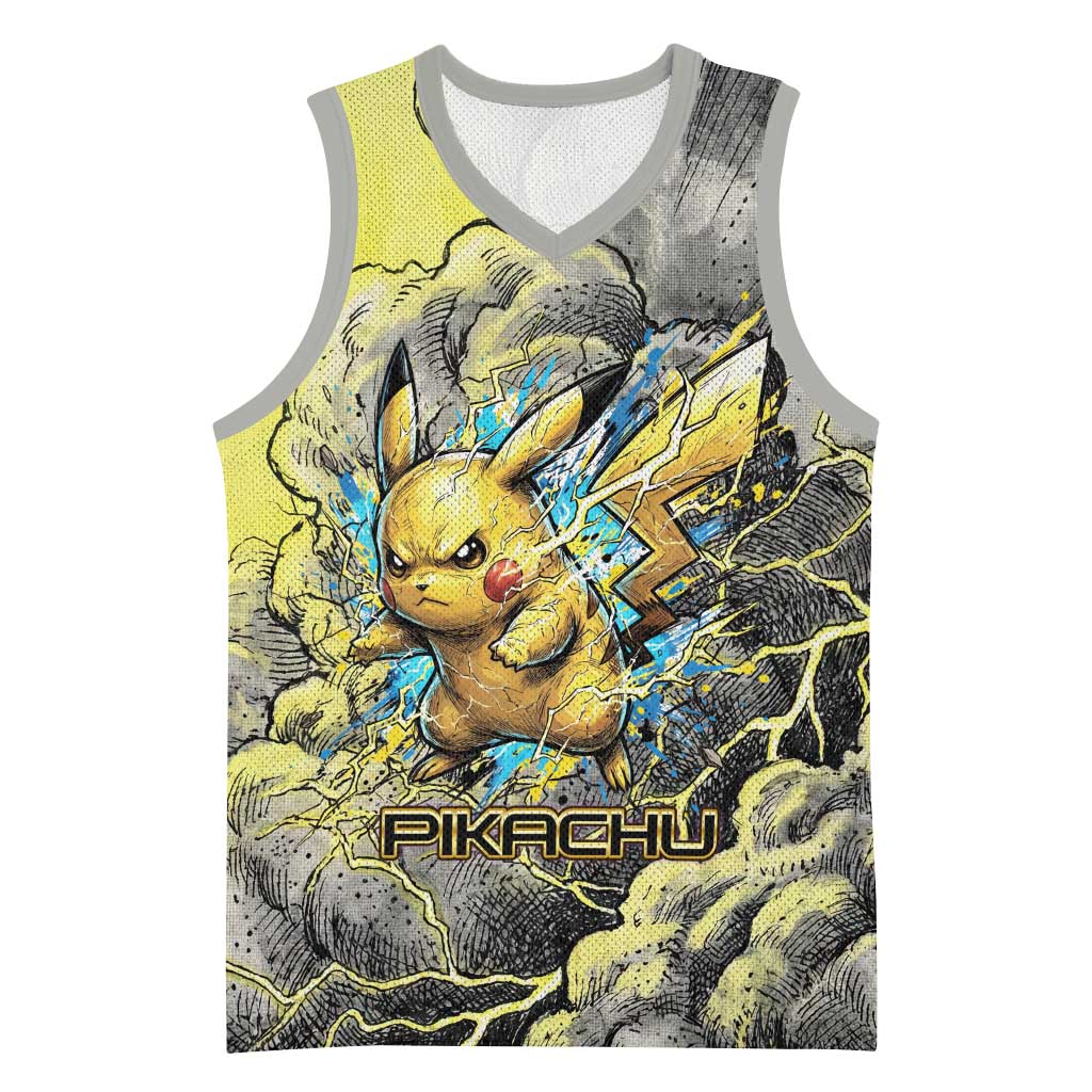 Pikachu Stormbreaker Edition Basketball Jersey Pikachu Amid Thunder Clouds