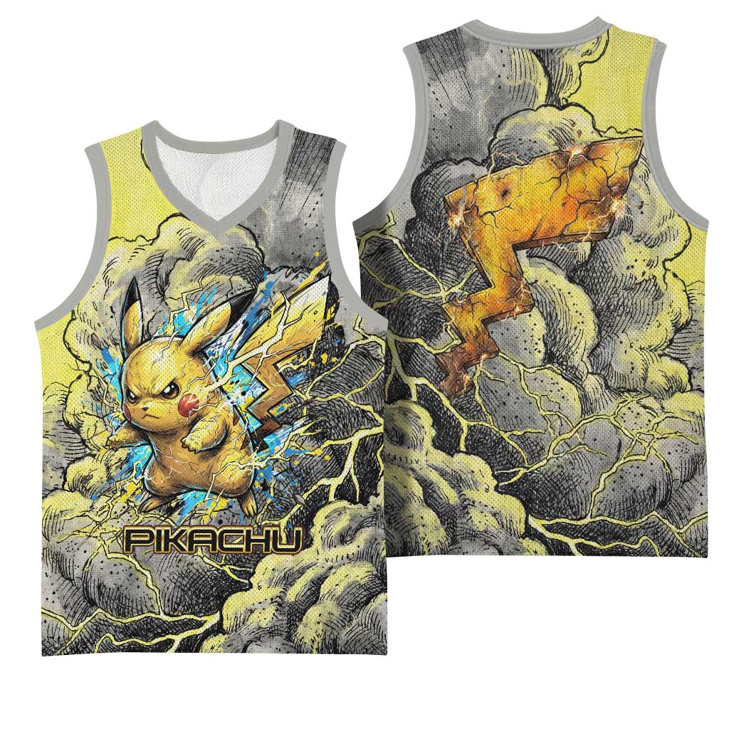 Pikachu Stormbreaker Edition Basketball Jersey Pikachu Amid Thunder Clouds