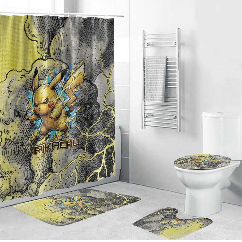 Pikachu Stormbreaker Edition Bathroom Set Pikachu Amid Thunder Clouds