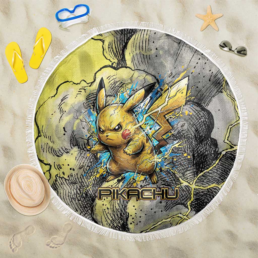 Pikachu Stormbreaker Edition Beach Blanket Pikachu Amid Thunder Clouds