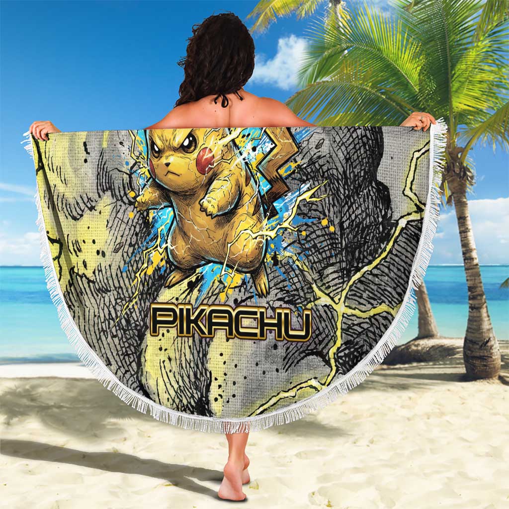 Pikachu Stormbreaker Edition Beach Blanket Pikachu Amid Thunder Clouds