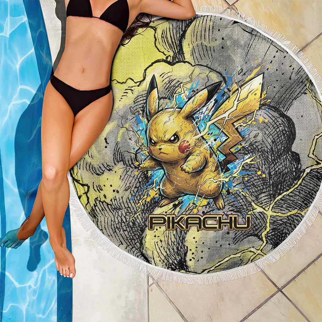 Pikachu Stormbreaker Edition Beach Blanket Pikachu Amid Thunder Clouds