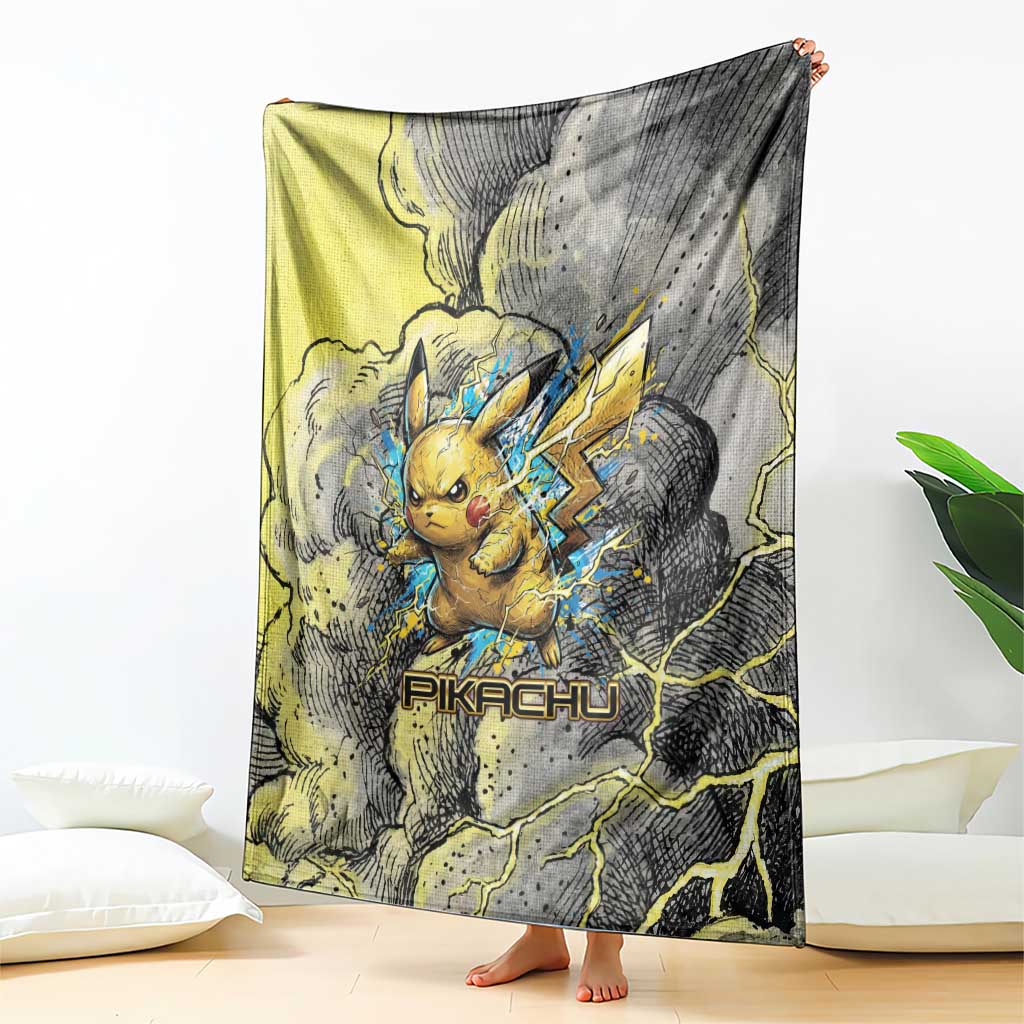 Pikachu Stormbreaker Edition Blanket Pikachu Amid Thunder Clouds