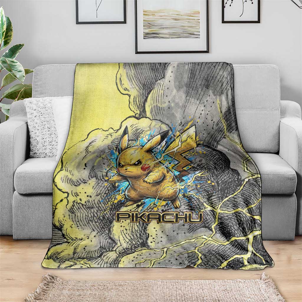 Pikachu Stormbreaker Edition Blanket Pikachu Amid Thunder Clouds