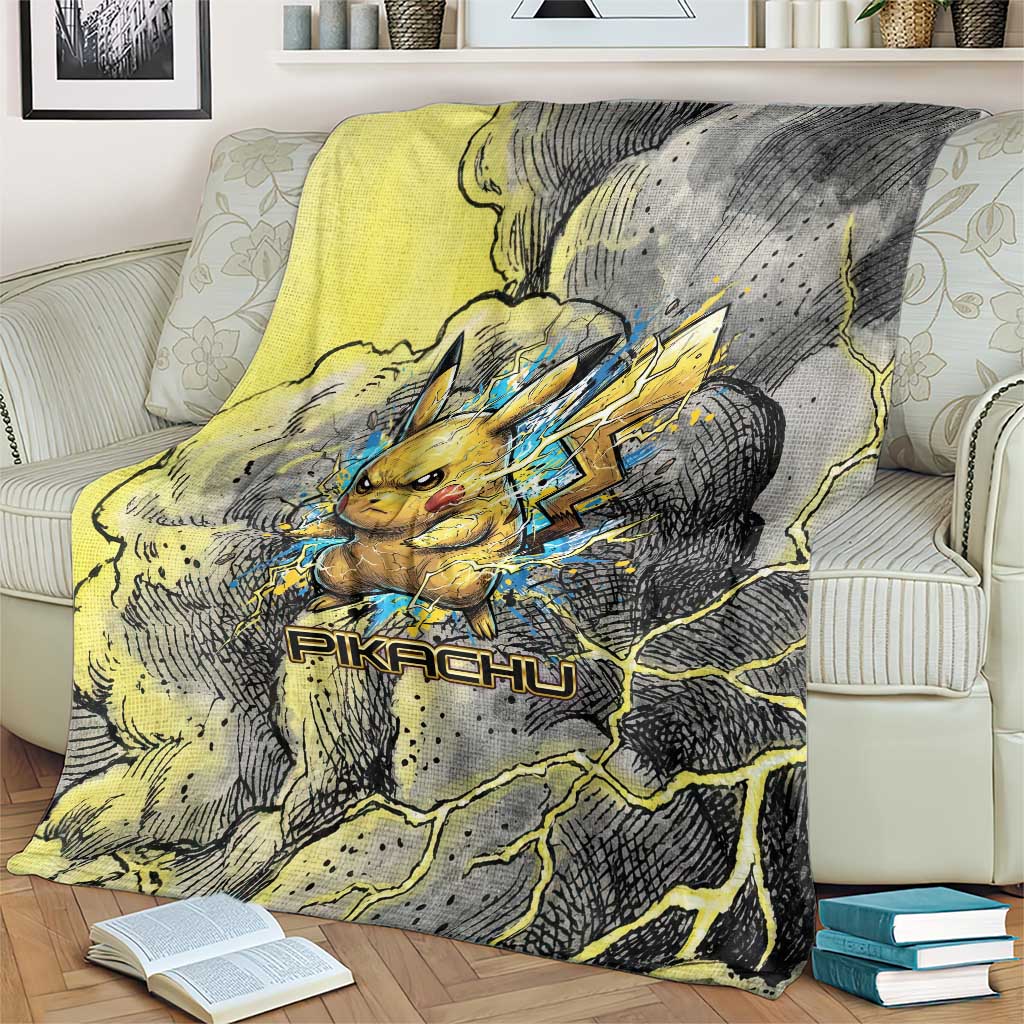 Pikachu Stormbreaker Edition Blanket Pikachu Amid Thunder Clouds