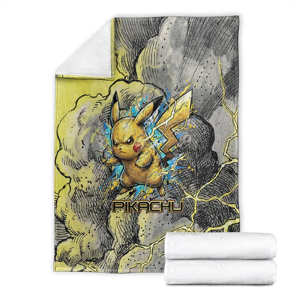 Pikachu Stormbreaker Edition Blanket Pikachu Amid Thunder Clouds