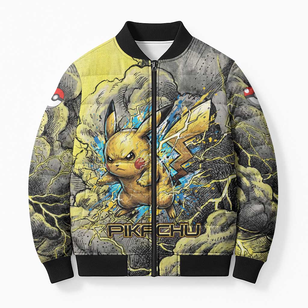 Pikachu Stormbreaker Edition Bomber Puffer Jacket Pikachu Amid Thunder Clouds