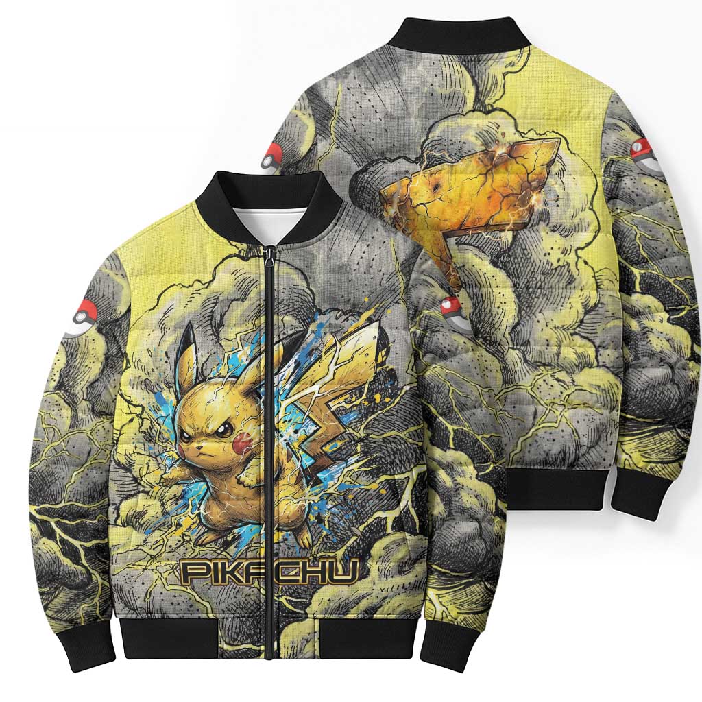 Pikachu Stormbreaker Edition Bomber Puffer Jacket Pikachu Amid Thunder Clouds