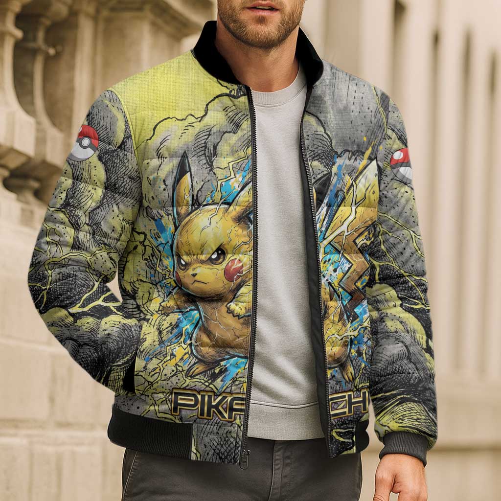Pikachu Stormbreaker Edition Bomber Puffer Jacket Pikachu Amid Thunder Clouds