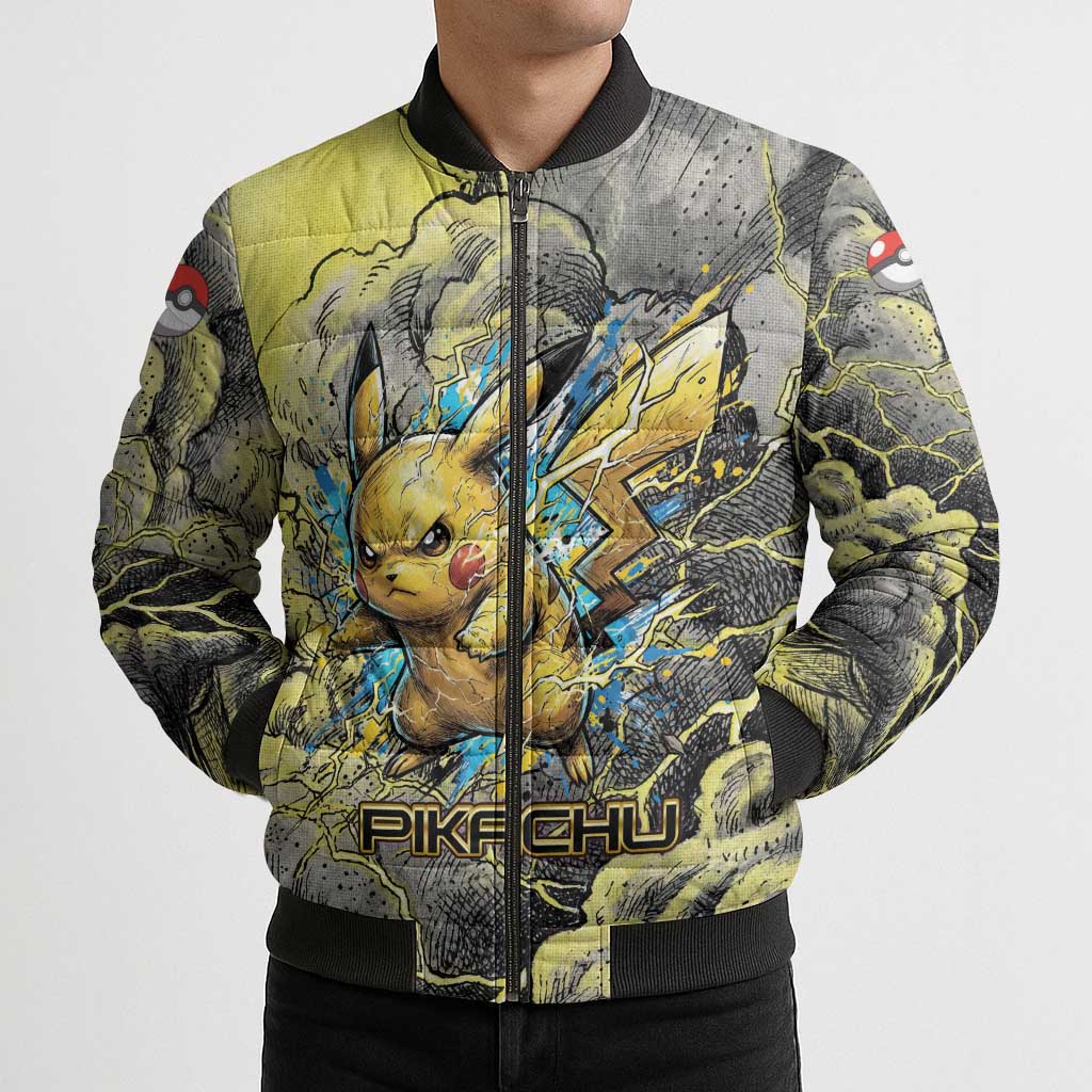 Pikachu Stormbreaker Edition Bomber Puffer Jacket Pikachu Amid Thunder Clouds