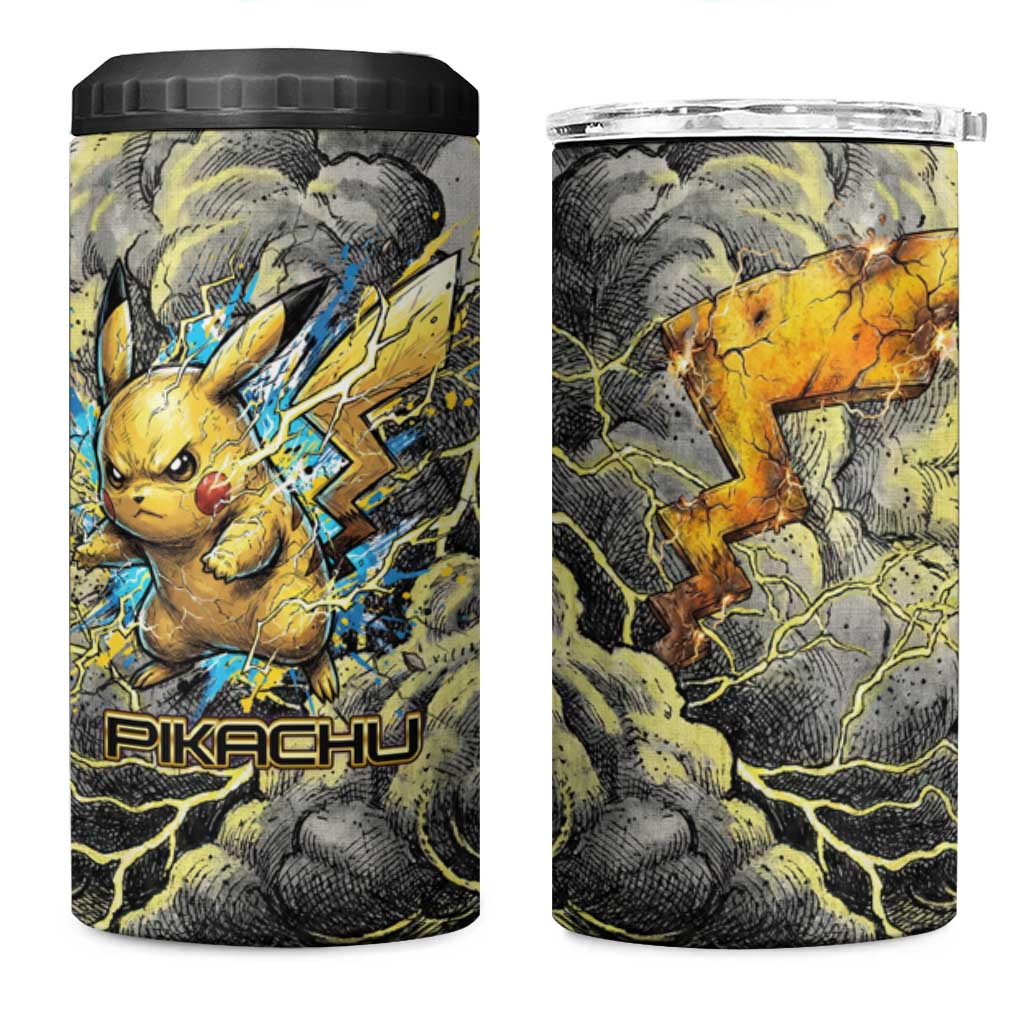 Pikachu Stormbreaker Edition 4 in 1 Can Cooler Tumbler Pikachu Amid Thunder Clouds
