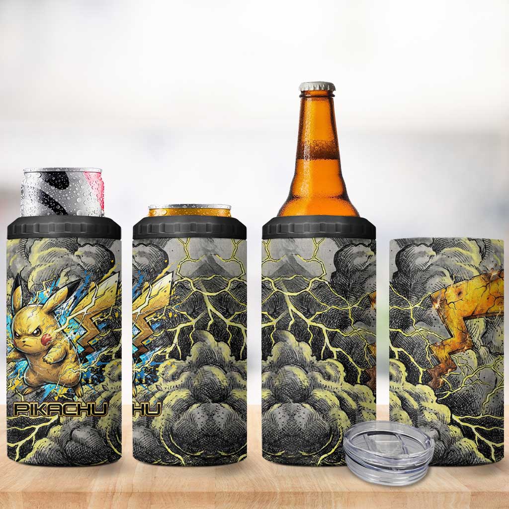 Pikachu Stormbreaker Edition 4 in 1 Can Cooler Tumbler Pikachu Amid Thunder Clouds