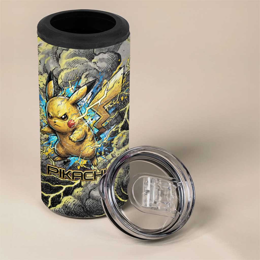 Pikachu Stormbreaker Edition 4 in 1 Can Cooler Tumbler Pikachu Amid Thunder Clouds