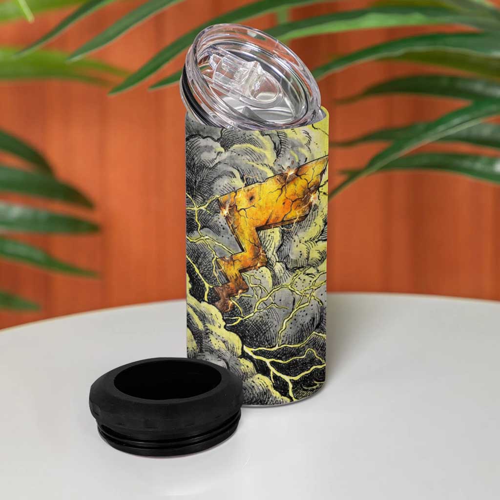 Pikachu Stormbreaker Edition 4 in 1 Can Cooler Tumbler Pikachu Amid Thunder Clouds