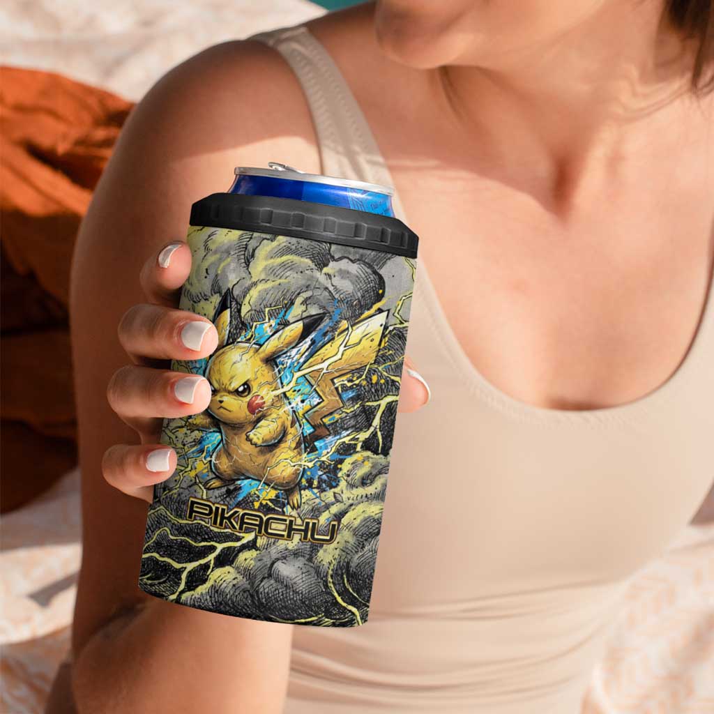 Pikachu Stormbreaker Edition 4 in 1 Can Cooler Tumbler Pikachu Amid Thunder Clouds