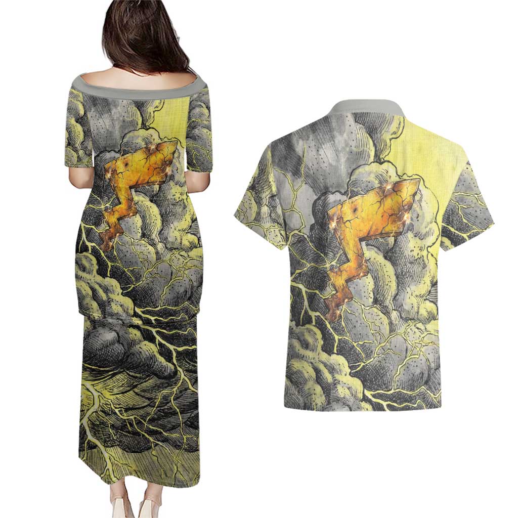 Pikachu Stormbreaker Edition Couples Matching Puletasi and Hawaiian Shirt Pikachu Amid Thunder Clouds