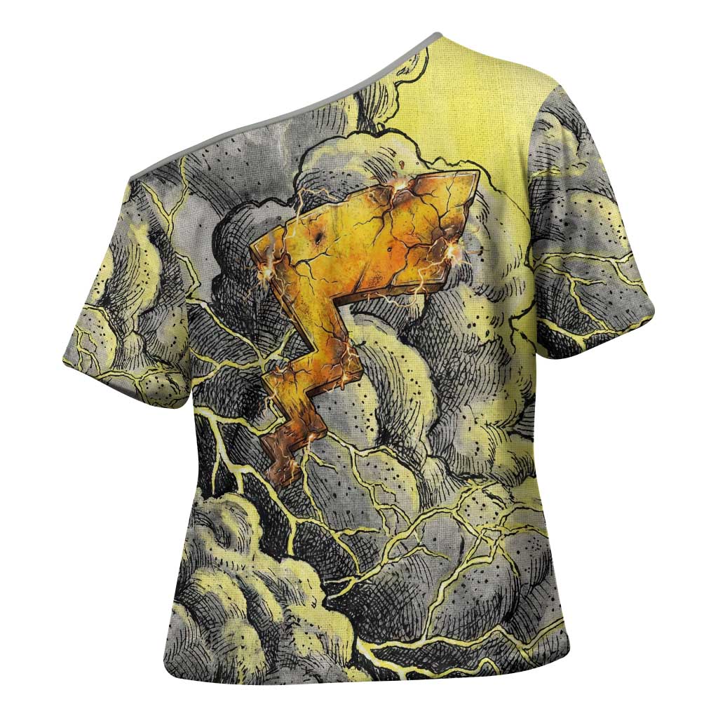 Pikachu Stormbreaker Edition Cross Shoulder Shirt Pikachu Amid Thunder Clouds