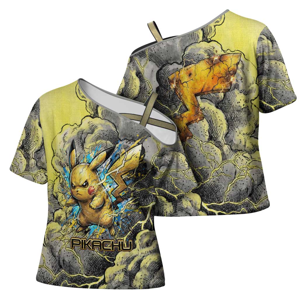 Pikachu Stormbreaker Edition Cross Shoulder Shirt Pikachu Amid Thunder Clouds