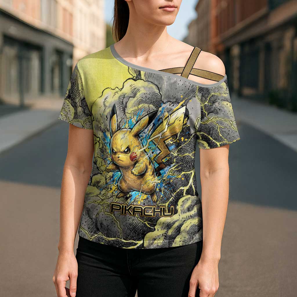 Pikachu Stormbreaker Edition Cross Shoulder Shirt Pikachu Amid Thunder Clouds