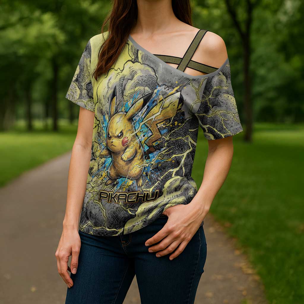 Pikachu Stormbreaker Edition Cross Shoulder Shirt Pikachu Amid Thunder Clouds