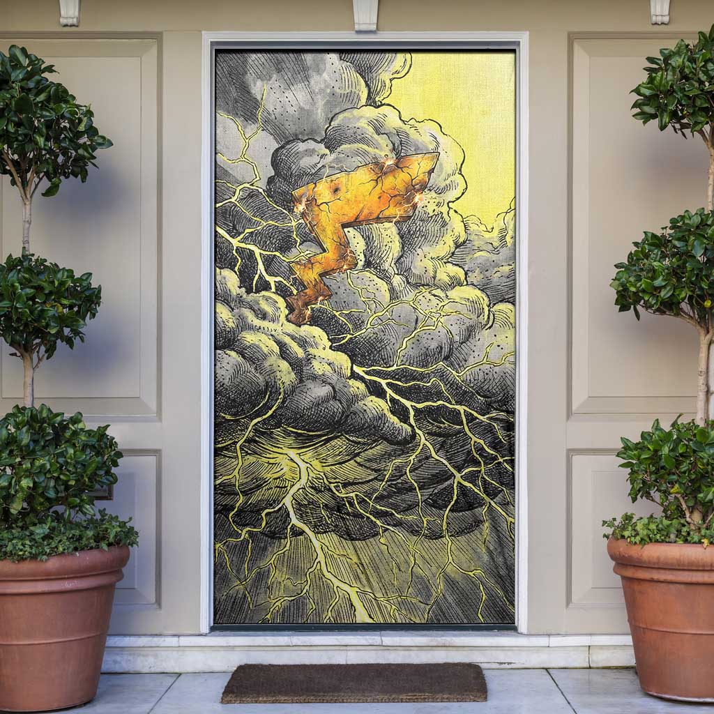 Pikachu Stormbreaker Edition Door Cover Pikachu Amid Thunder Clouds