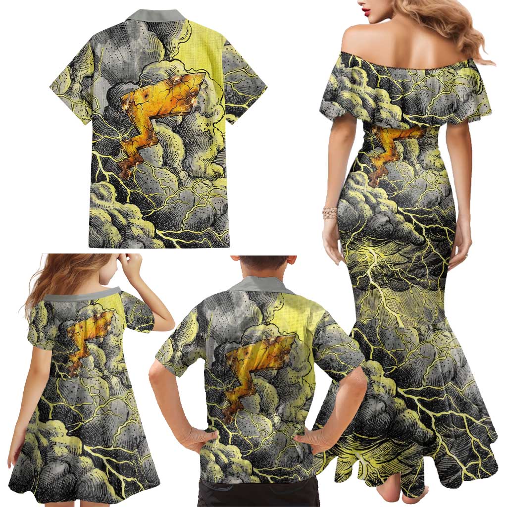 Pikachu Stormbreaker Edition Family Matching Mermaid Dress and Hawaiian Shirt Pikachu Amid Thunder Clouds