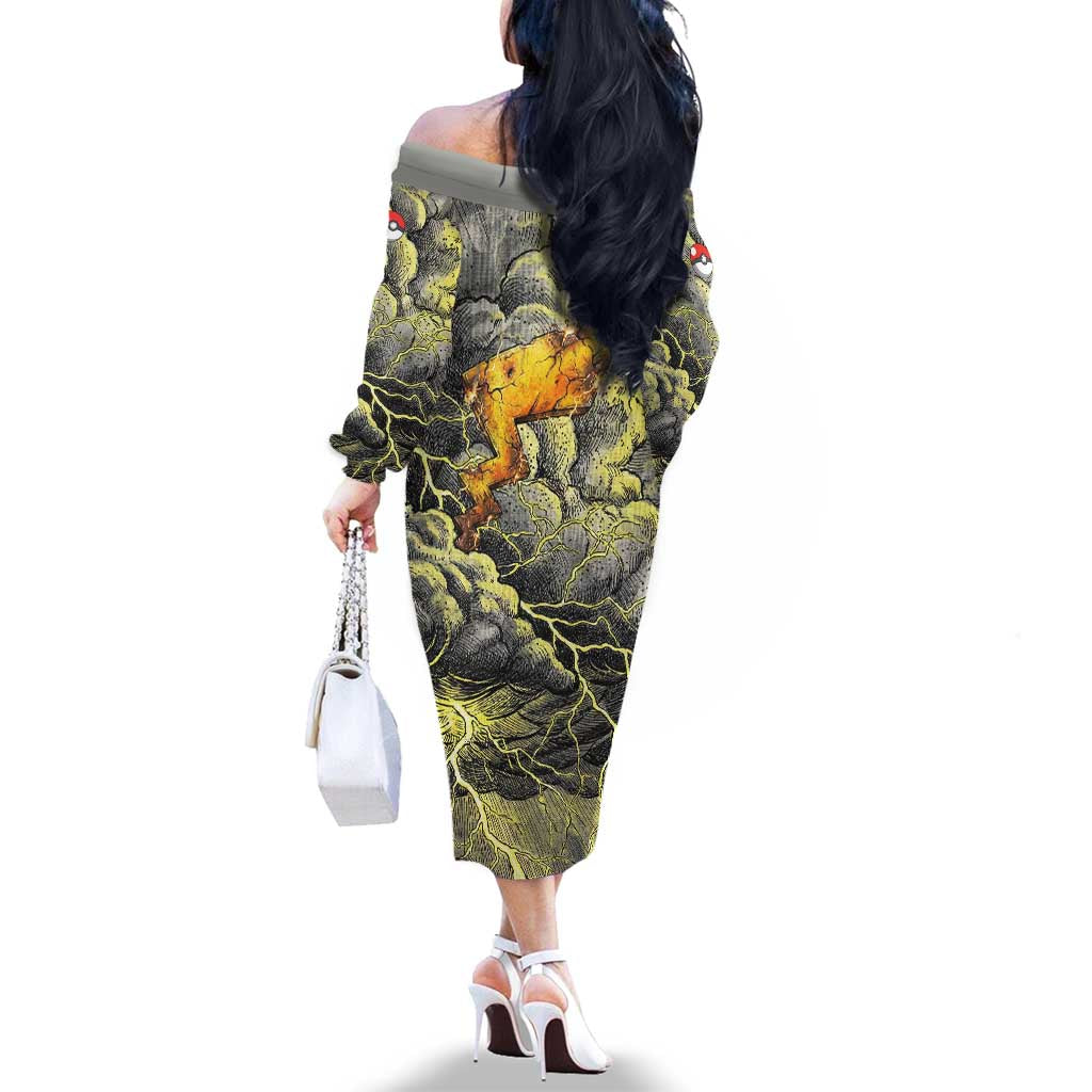 Pikachu Stormbreaker Edition Family Matching Off The Shoulder Long Sleeve Dress and Hawaiian Shirt Pikachu Amid Thunder Clouds