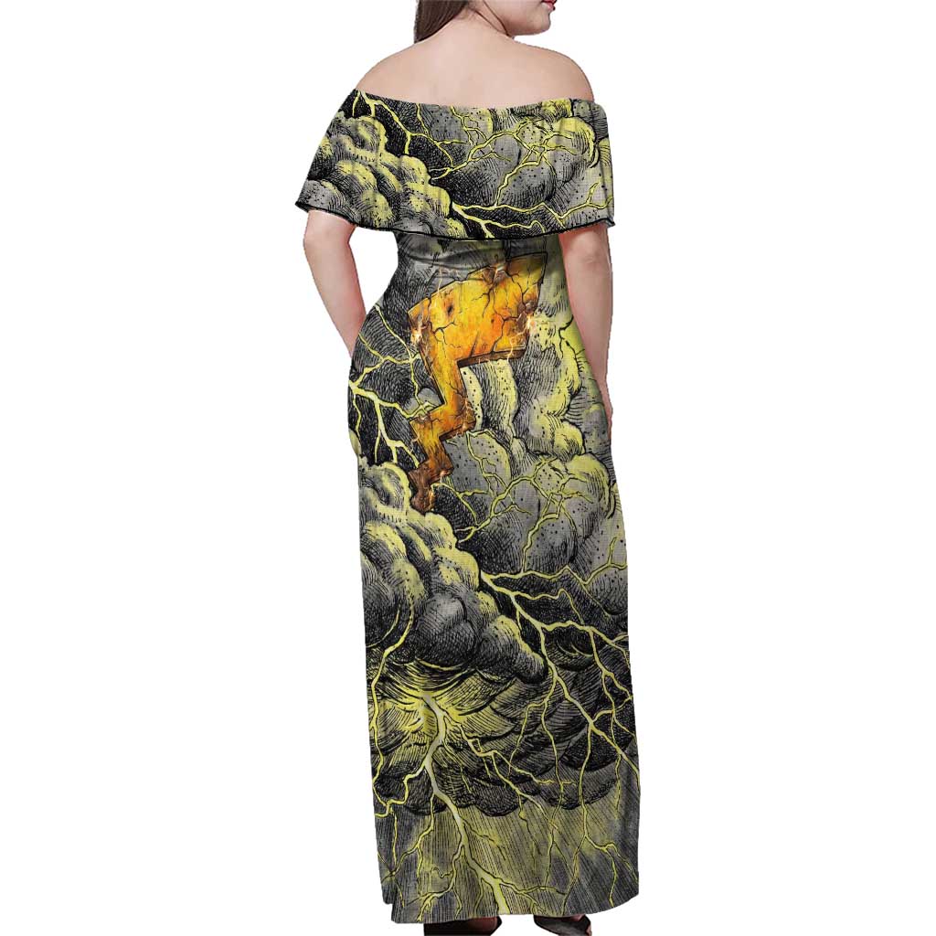 Pikachu Stormbreaker Edition Family Matching Off Shoulder Maxi Dress and Hawaiian Shirt Pikachu Amid Thunder Clouds
