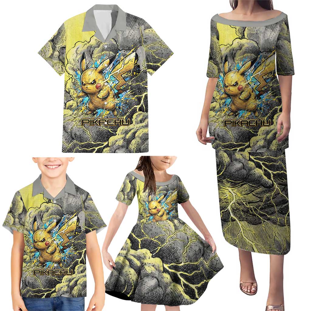 Pikachu Stormbreaker Edition Family Matching Puletasi and Hawaiian Shirt Pikachu Amid Thunder Clouds