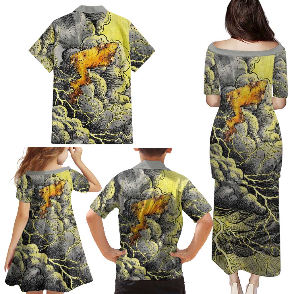 Pikachu Stormbreaker Edition Family Matching Puletasi and Hawaiian Shirt Pikachu Amid Thunder Clouds