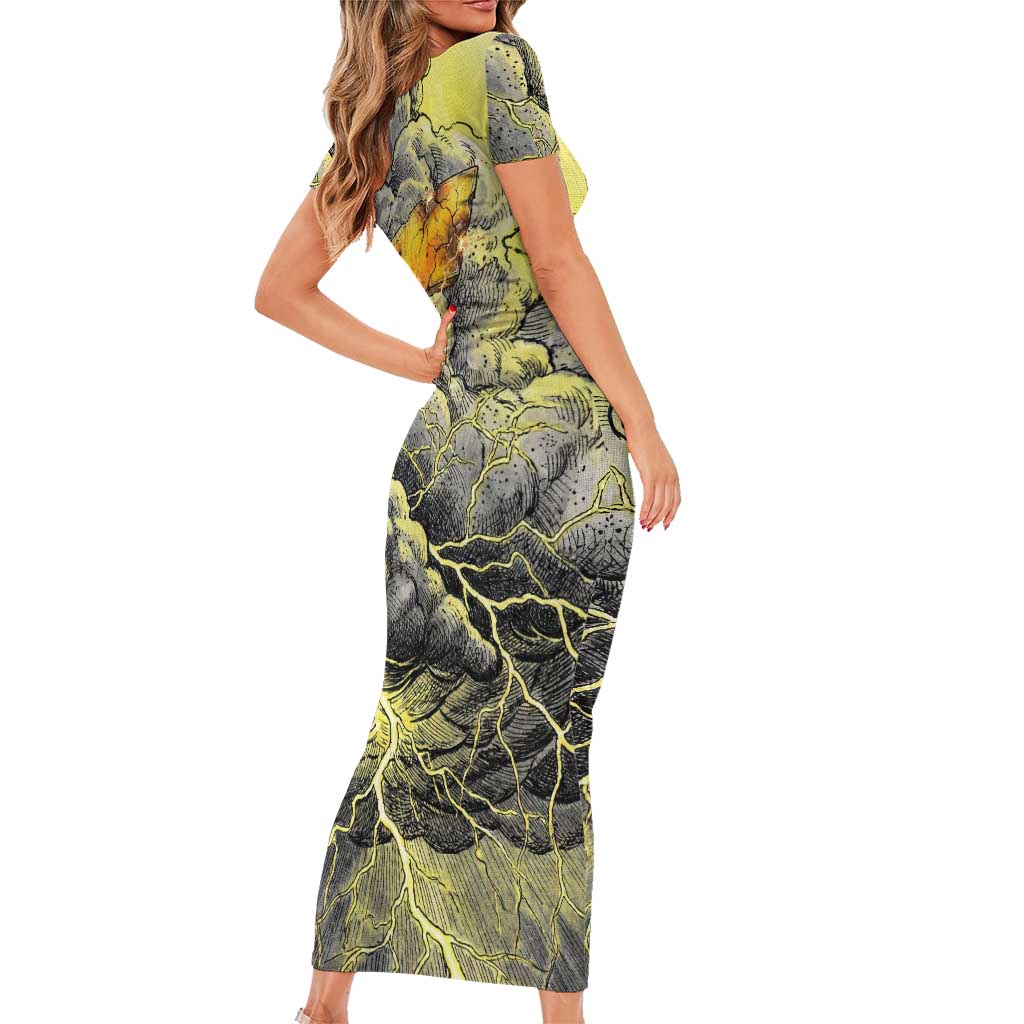 Pikachu Stormbreaker Edition Family Matching Short Sleeve Bodycon Dress and Hawaiian Shirt Pikachu Amid Thunder Clouds
