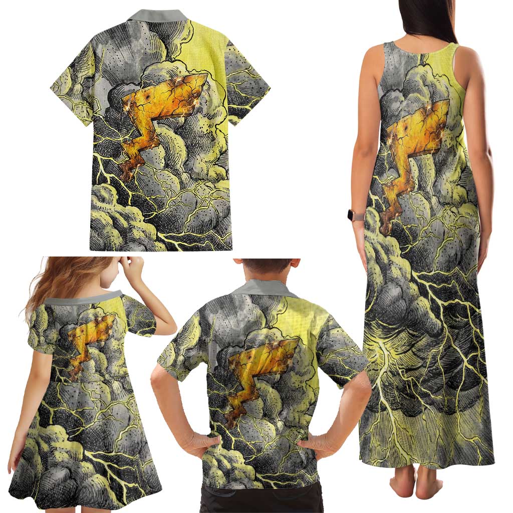 Pikachu Stormbreaker Edition Family Matching Tank Maxi Dress and Hawaiian Shirt Pikachu Amid Thunder Clouds