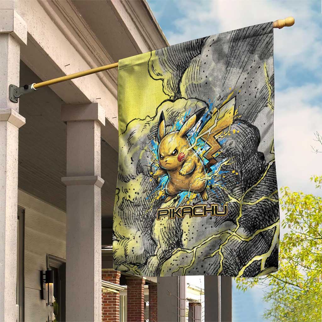 Pikachu Stormbreaker Edition Garden Flag Pikachu Amid Thunder Clouds