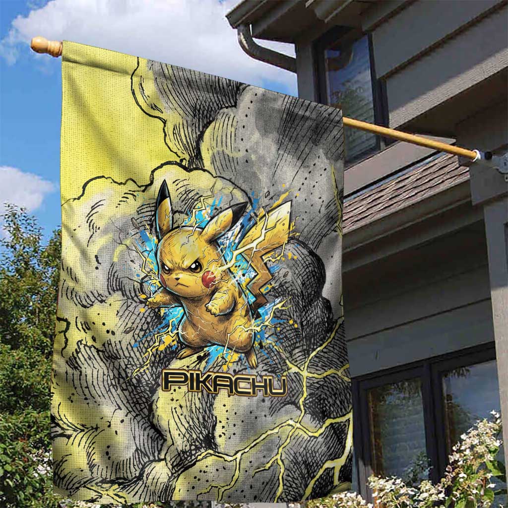 Pikachu Stormbreaker Edition Garden Flag Pikachu Amid Thunder Clouds
