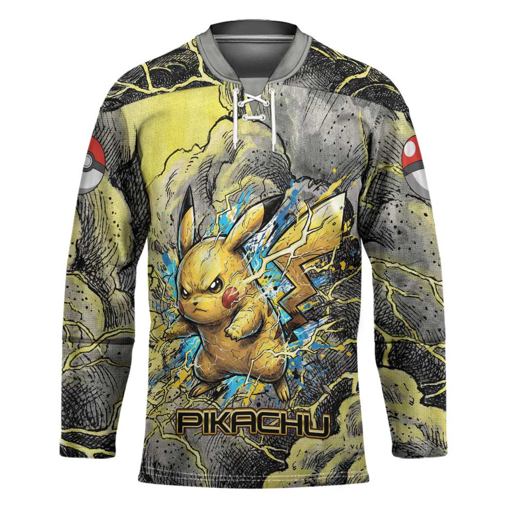 Pikachu Stormbreaker Edition Hockey Jersey Pikachu Amid Thunder Clouds