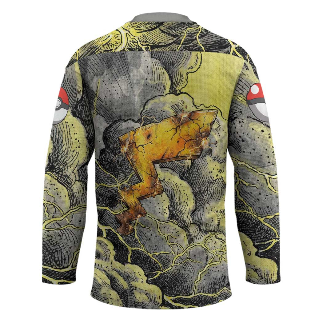 Pikachu Stormbreaker Edition Hockey Jersey Pikachu Amid Thunder Clouds